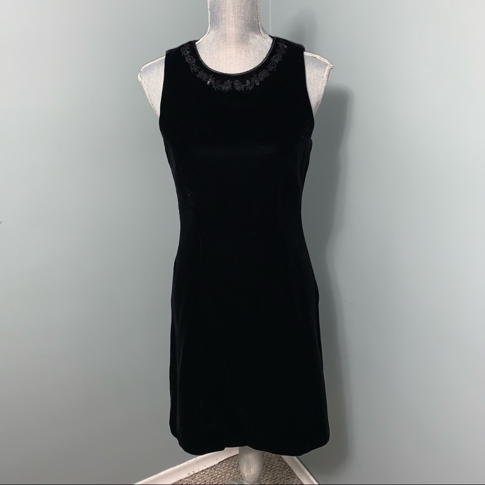 LIZ CLAIBORNE size small little black velvet dress with beading wedding guest